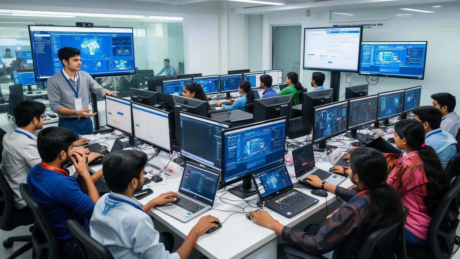 College students attending a hands-on technology workshop in Hyderabad
