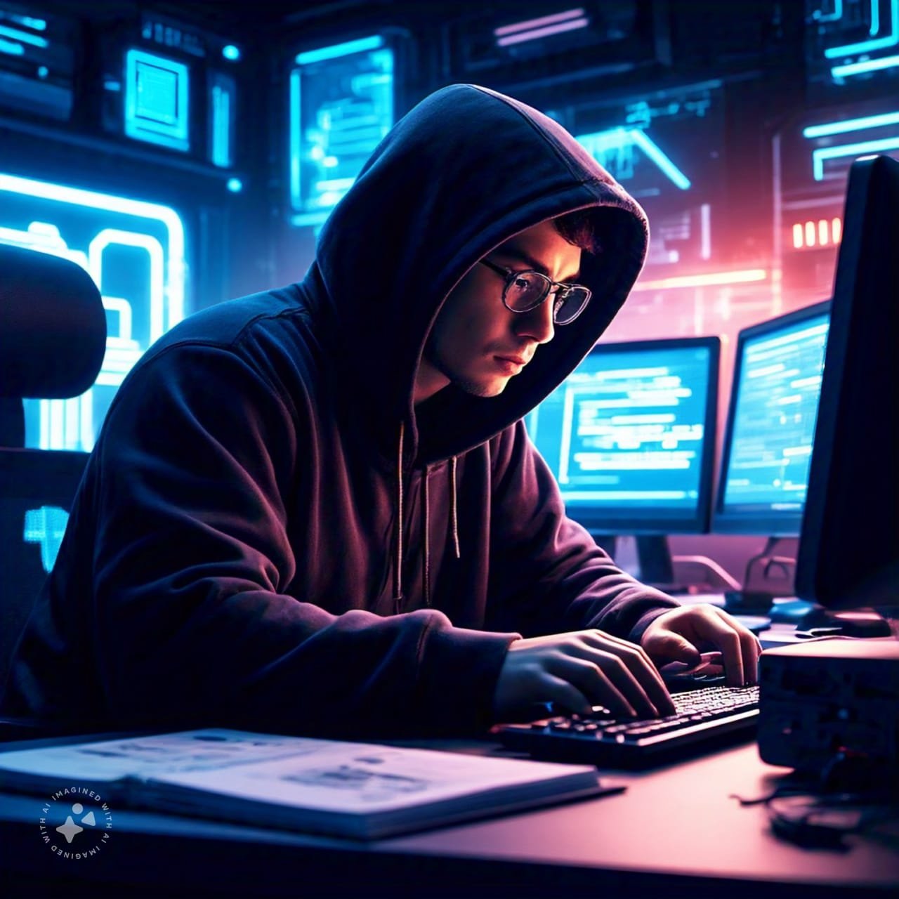 An Ethical Hacker Working in corporate office.