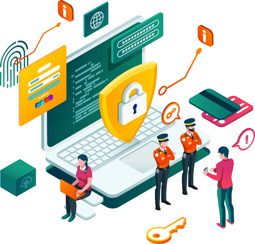 a group of people standing around a laptop